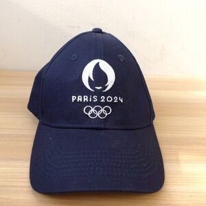 Paris 2024 Strapback Cap Navy Blue Summer Games Official Torch Logo Hat 58 M